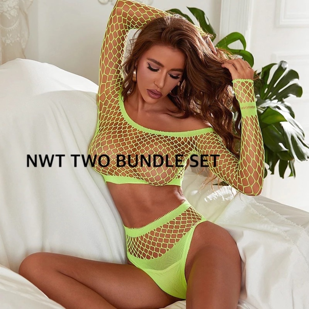 NWT OF stripper pole costume sexy set neon yellow XSS SM Super tiny STRETCHES